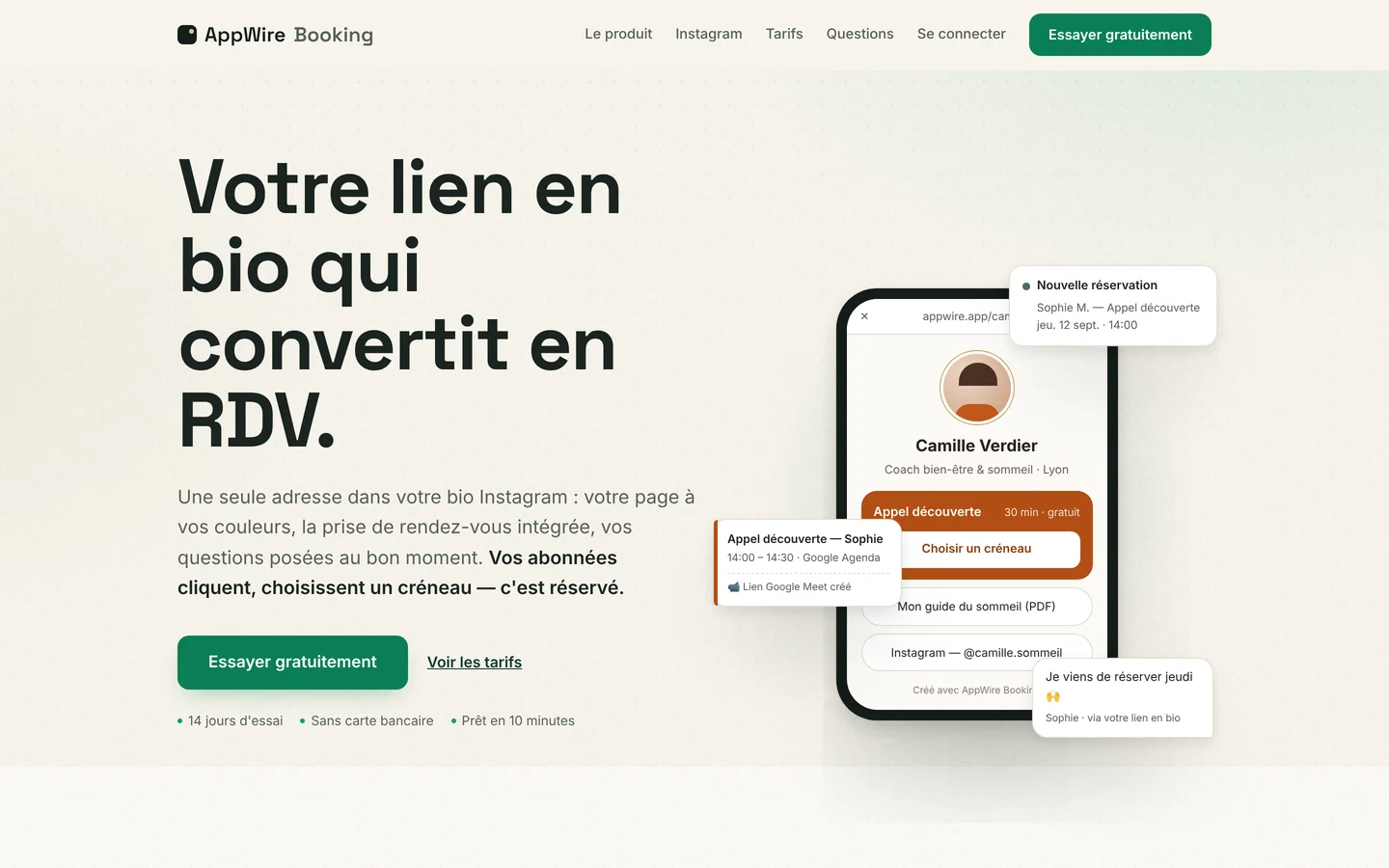 Capture de AppWire Booking